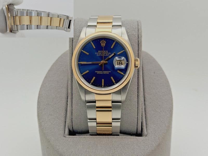 Rolex Datejust 16203 36mm Factory Blue Dial 18k Yellow Gold Stainless Steel: Style Number: 16203 Serial: L71**** Year: 1989 Model: Rolex Datejust Case Material: Stainless Steel Band: 18k Yellow Gold & Stainless Steel Bezel: 18k Yellow Gold Dial: Factory Blue Dial Crystal: Sapp