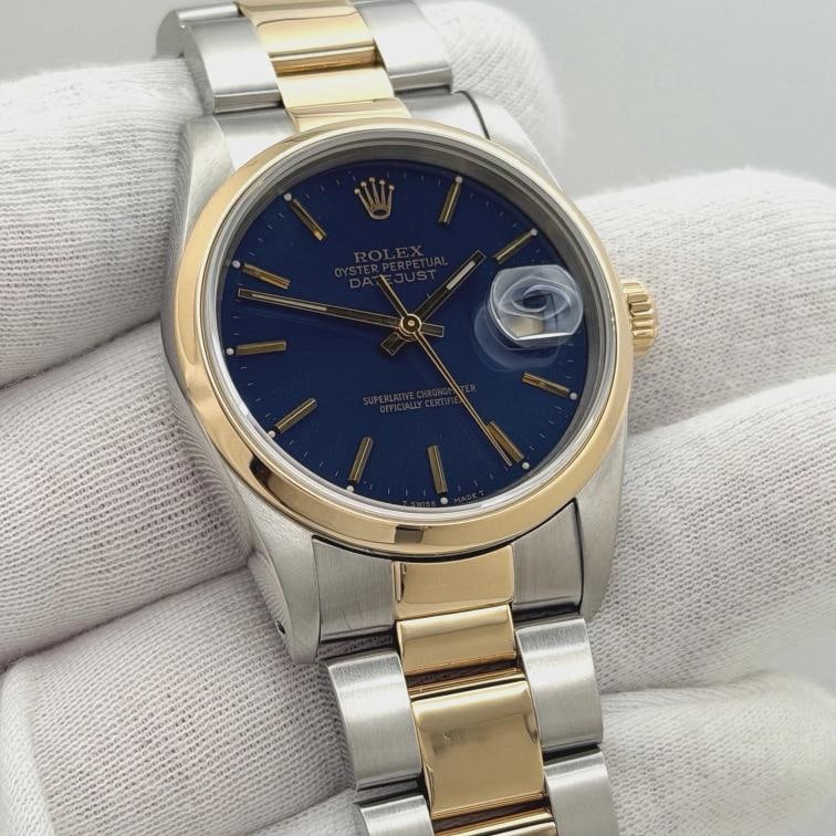 Rolex Datejust 16203 36mm Factory Blue Dial 18k Yellow Gold Stainless Steel - 2