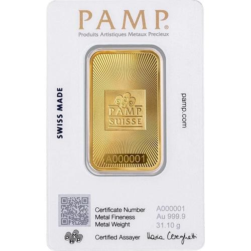 1 oz Gold Bar - PAMP Suisse - 999.9 Fine in Sealed Assay - 2