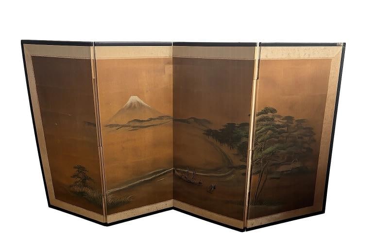Antique Japanese 4 Panel Folding Screen Painted~Signed~(66Ã¢â‚¬Â? x 3 - 2