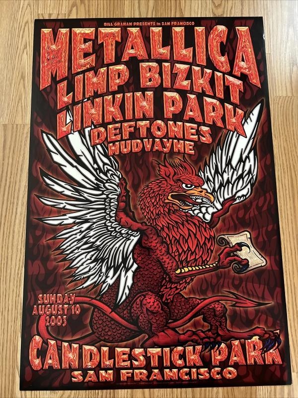 Metallica Limp Bizkit Linkin Park Original Concert Poster Candlestick Park BGP~(21" x 27"): Original/Reproduction: Original,Country of Origin: United States