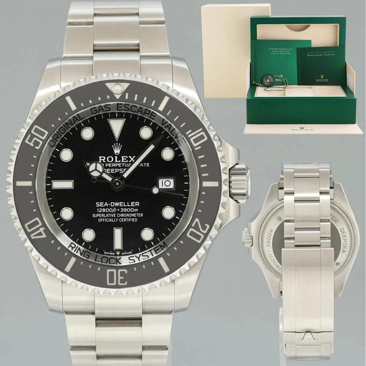 2022 MINT Rolex Sea-Dweller Deepsea Black 126660 44mm Steel Watch Box: Case & Dial Case Material: Rolex Stainless Steel Case Size: 44mm Bezel: Rolex Black Ceramic Crystal: Rolex Sapphire Dial: Rolex Black Movement & Bracelet Movement: Rolex Automatic Bracelet Design: