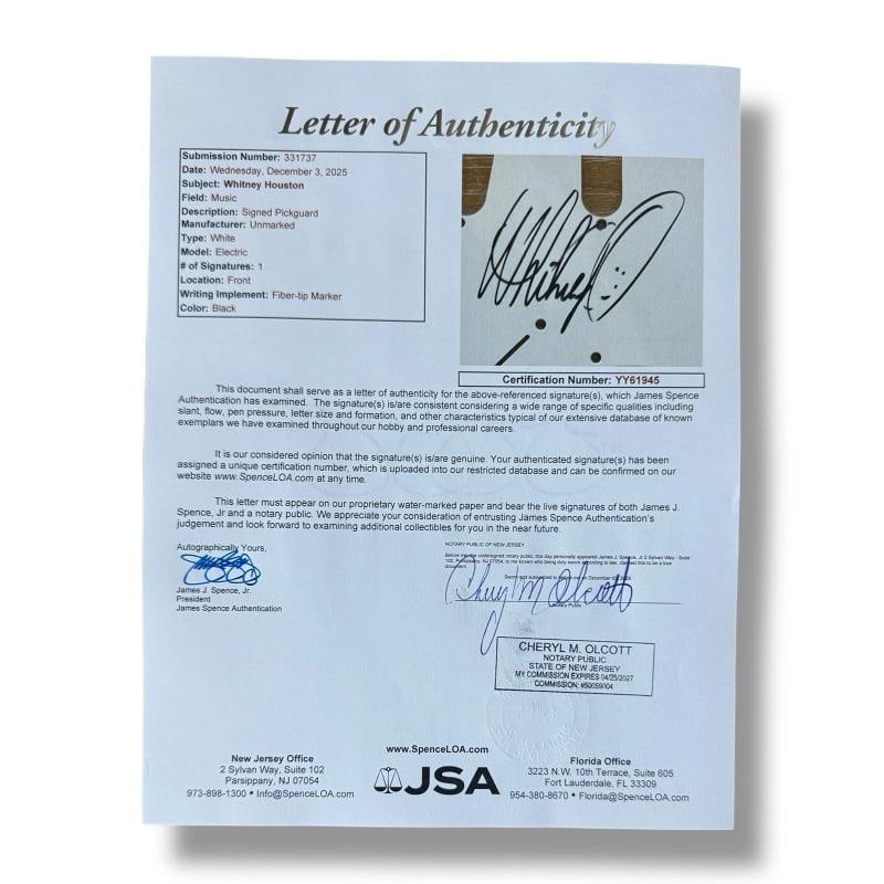Whitney Houston Signed Custom Guitar (JSA) - 4