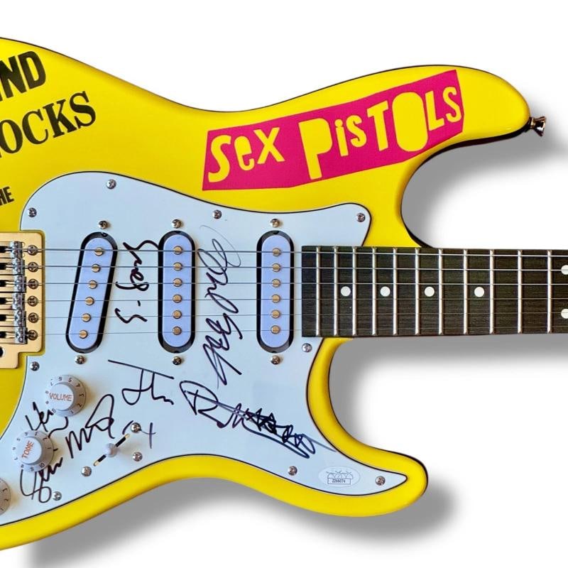 SEX PISTOLS:John Lydon, Steve Jones, Glen Matlock & Paul Cook Signed Custom Guitar (JSA) - 2