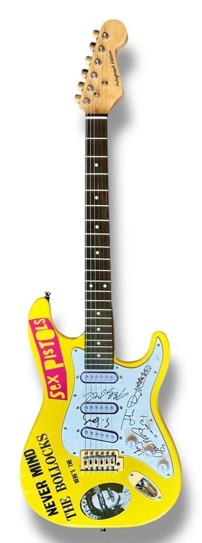 SEX PISTOLS:John Lydon, Steve Jones, Glen Matlock & Paul Cook Signed Custom Guitar (JSA) - 3