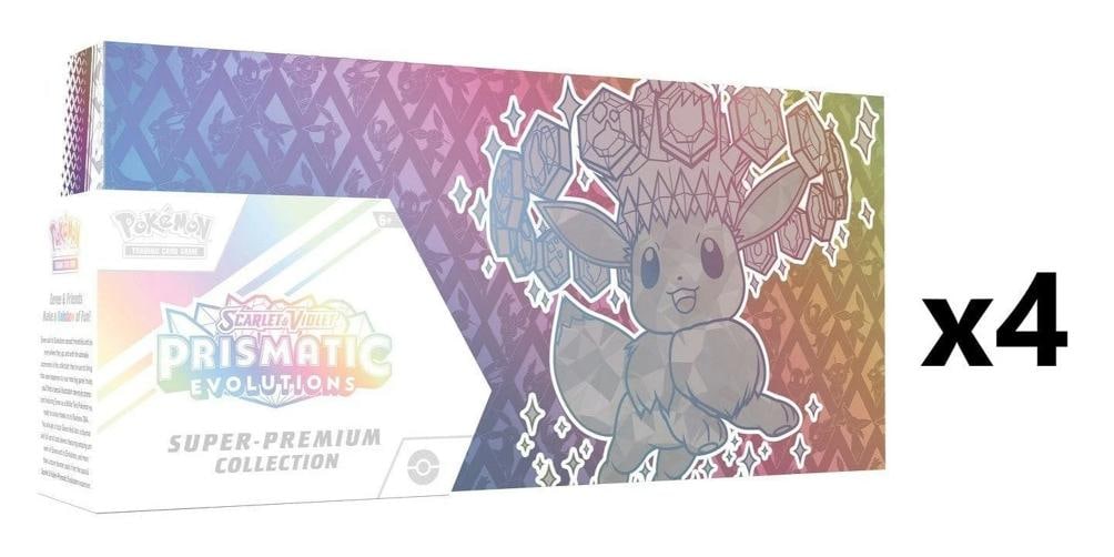 SEALED CASE! 4x Prismatic Evolutions SV8.5 Super-Premium Collection Pokemon TCG: Condition: New/Factory Sealed: A brand-new, unused, unopened, undamaged item (including handmade items). See the seller's listing for full details. ,Game: PokÃƒÂ©mon TCG,Set: