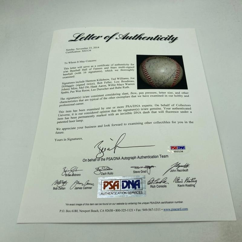 Babe Ruth Mel Ott Joe Dimaggio Ted Williams Willie Mays Signed Baseball PSA DNA - 10