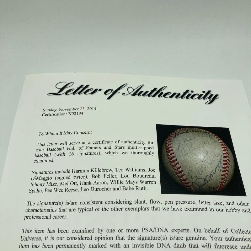 Babe Ruth Mel Ott Joe Dimaggio Ted Williams Willie Mays Signed Baseball PSA DNA - 11