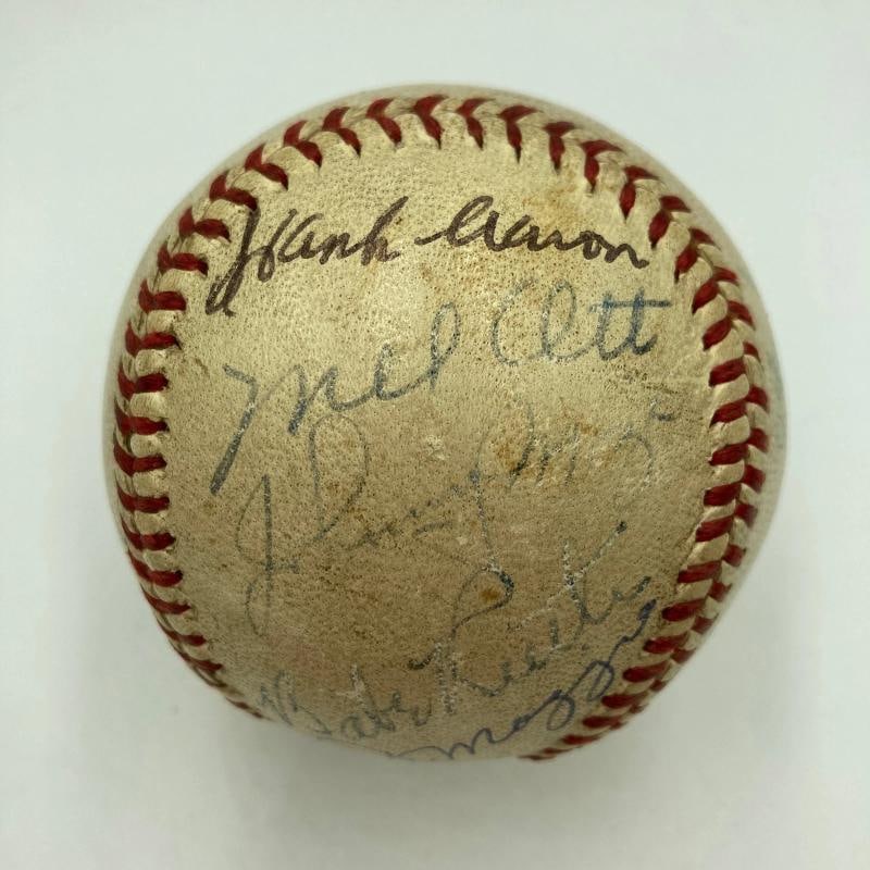 Babe Ruth Mel Ott Joe Dimaggio Ted Williams Willie Mays Signed Baseball PSA DNA - 2