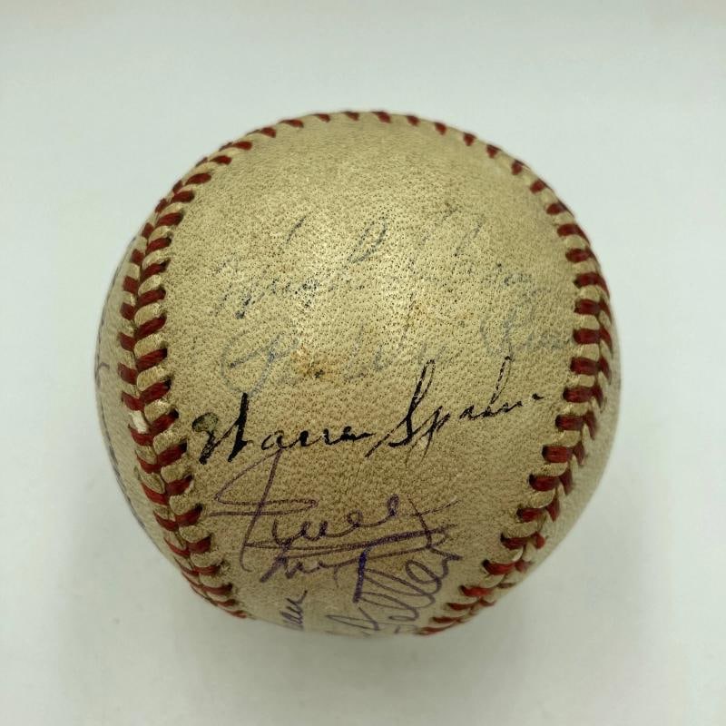 Babe Ruth Mel Ott Joe Dimaggio Ted Williams Willie Mays Signed Baseball PSA DNA - 5