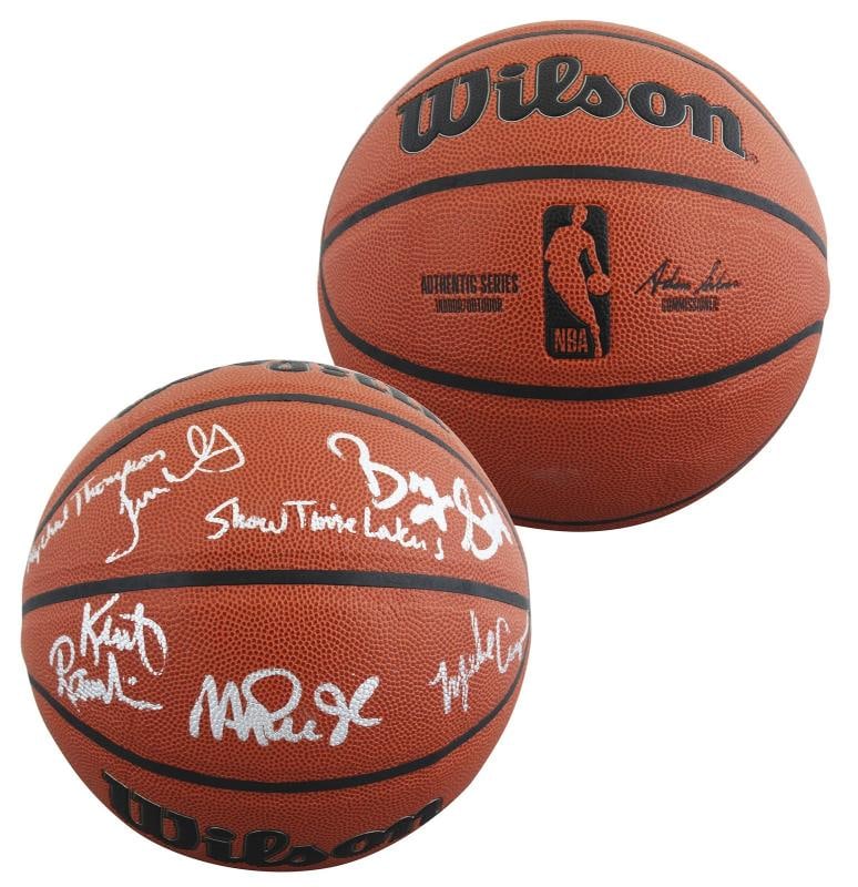Showtime Lakers (6) Johnson, Thompson, Worthy +3 Signed Basketball W/ Case BAS W - 2