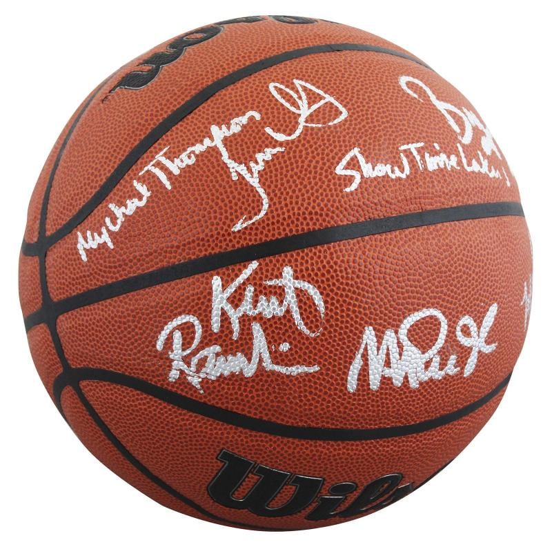 Showtime Lakers (6) Johnson, Thompson, Worthy +3 Signed Basketball W/ Case BAS W - 4