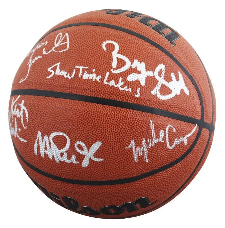 Showtime Lakers (6) Johnson, Thompson, Worthy +3 Signed Basketball W/ Case BAS W - 5