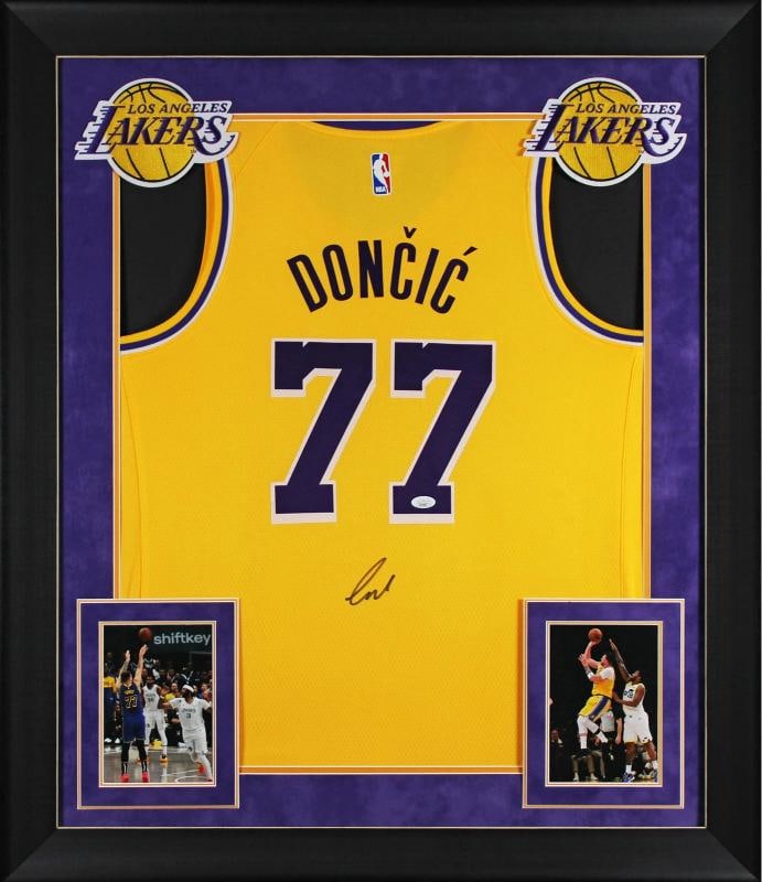Lakers Luka Doncic Signed Yellow Nike Swingman Framed Jersey JSA: Player: Luka Doncic,Product: Jersey,Original/Reprint: Original,Autograph Authentication: JSA,Team: Los Angeles Lakers,PRODUCT_COA: JSA,PRODUCT_SIGNED_BY_BRAND: Los Angeles