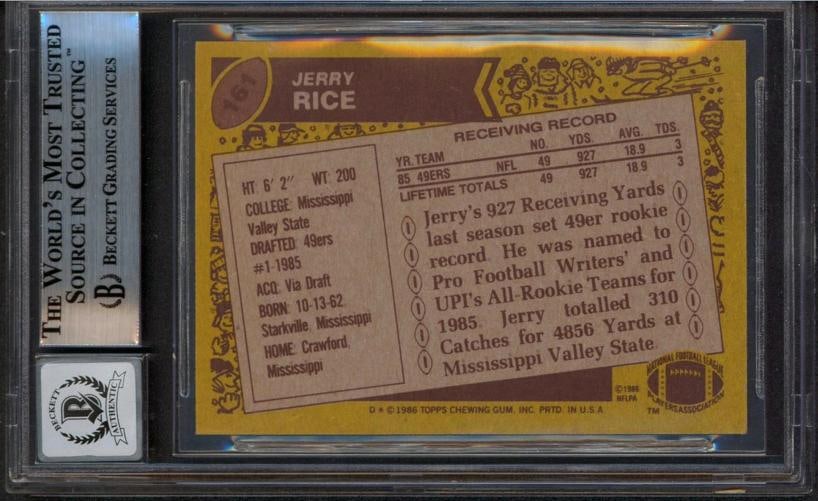 49ers Jerry Rice "HOF 2010" Signed 1986 Topps #161 RC Card Auto 10 BAS Slabbed - 2