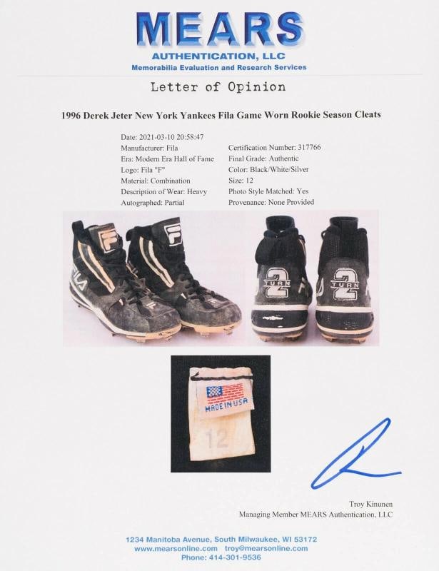 Derek Jeter Signed 1996 Rookie Season Game Used Baseball Cleats MEARS COA RARE - 4