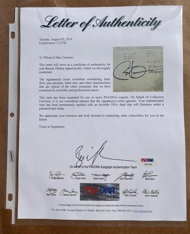 BARACK OBAMA Signed Framed Declaration Of Independence Poster (PSA) - 3