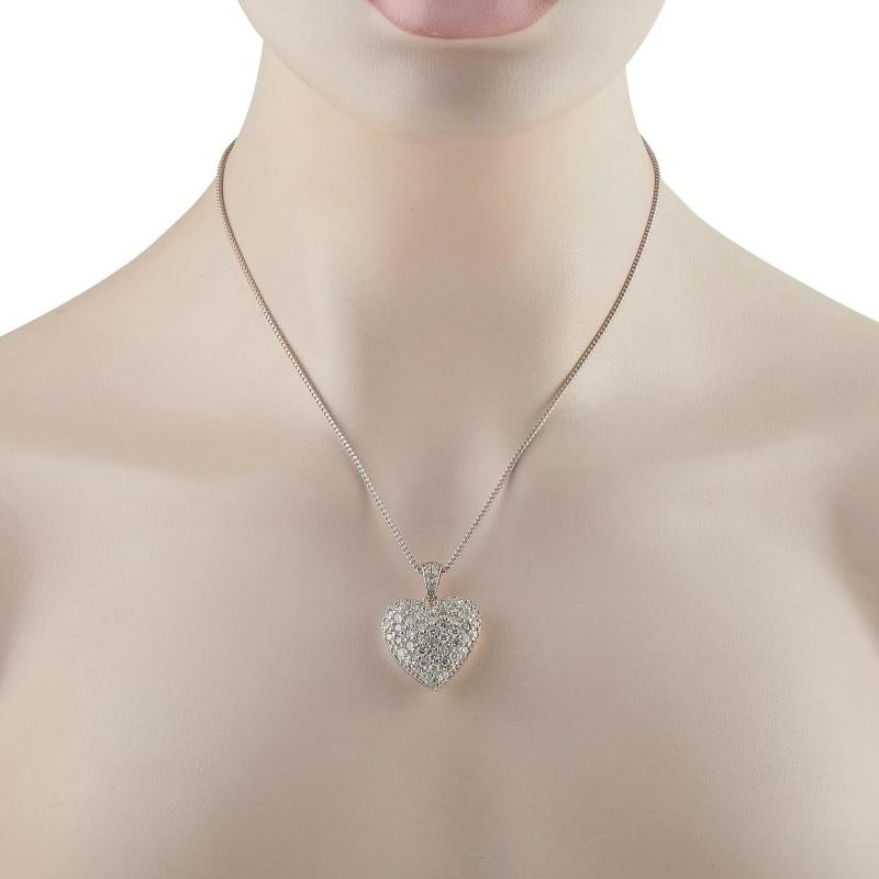 14K White Gold 2.70ct Diamond Pave Heart Pendant Necklace - 2