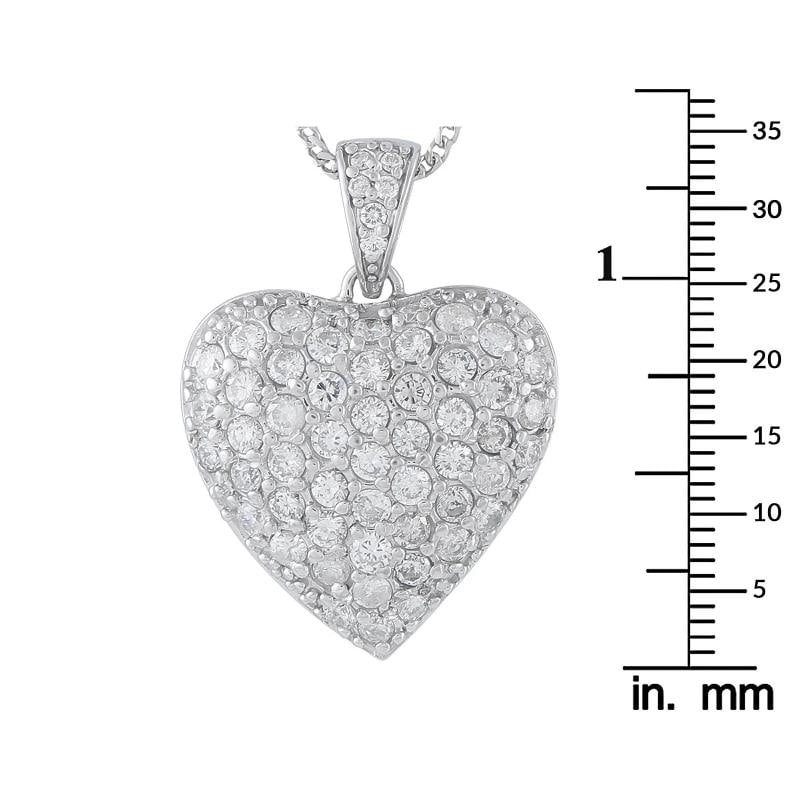 14K White Gold 2.70ct Diamond Pave Heart Pendant Necklace - 4