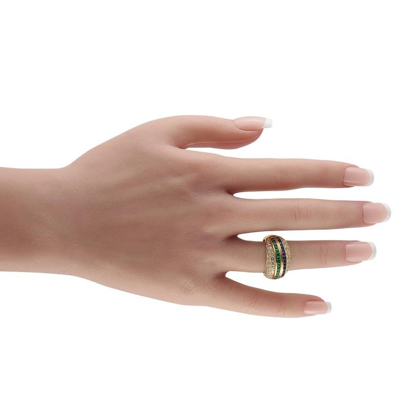 18K Yellow Gold 1.51ct Diamond, Emerald, and Sapphire Ring - 3