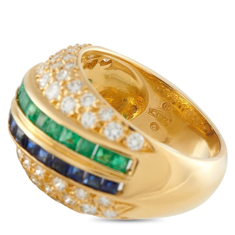 18K Yellow Gold 1.51ct Diamond, Emerald, and Sapphire Ring - 4