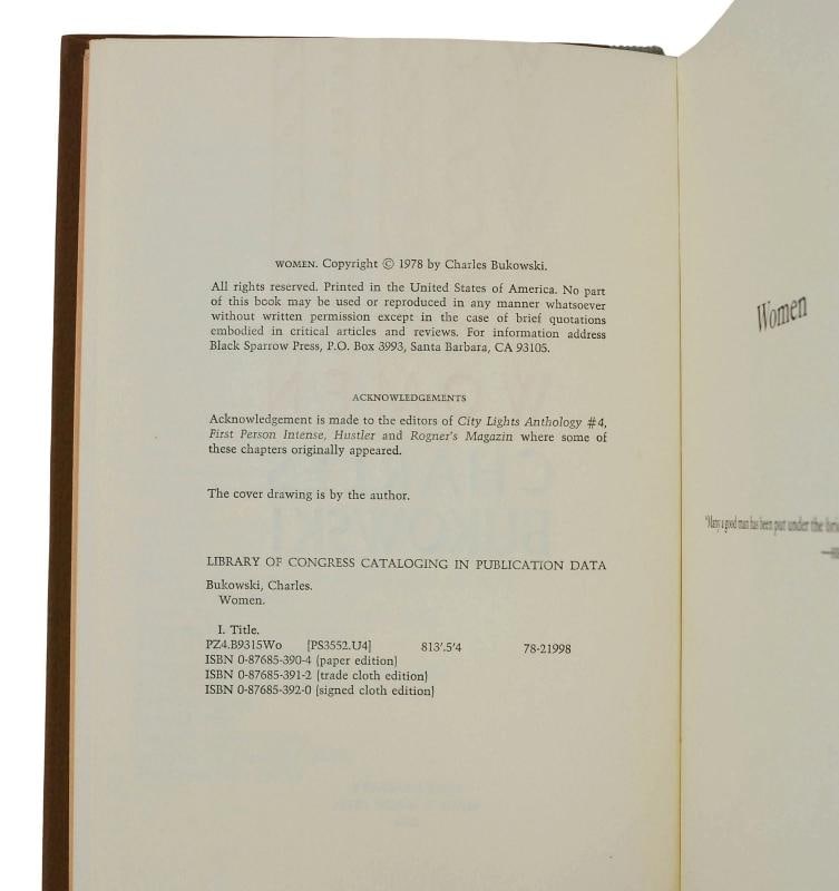 Women ~ by CHARLES BUKOWSKI ~ Signed Limited First Edition ~ 1st ~ 1978 - 5