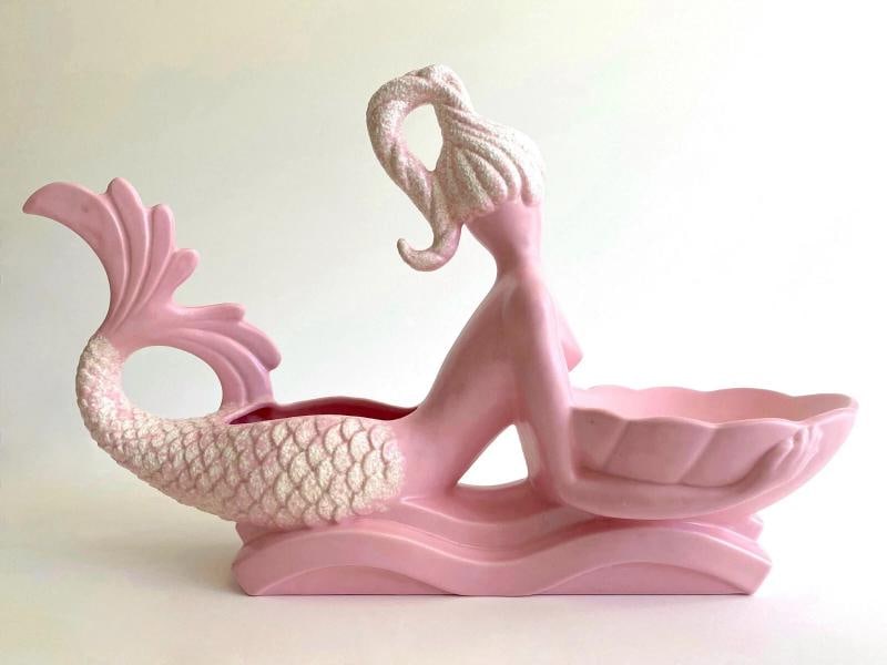 RARE 1950'S MID CENTURY MODERN ART POTTERY XL MERMAID PLANTER BOWL CENTERPIECE~(22 1/2" W X 7 3/4... - 11