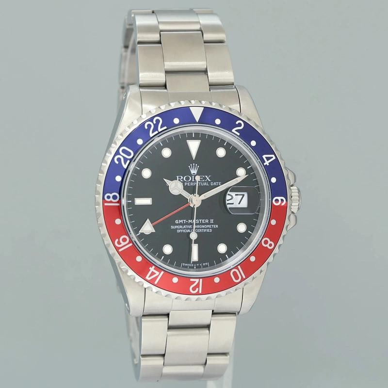 MINT 1998 PAPERS Rolex GMT-Master II Pepsi Blue Red Steel 16710 Black Watch Box - 3