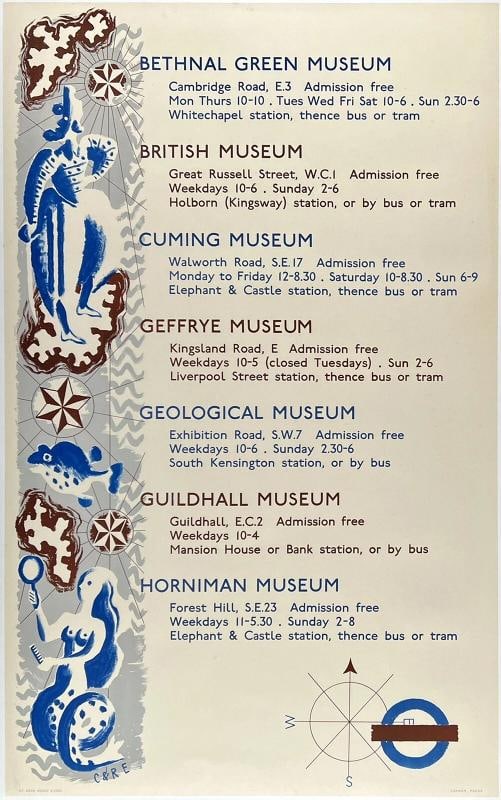 Original Vintage Poster LONDON TRANSPORT MUSEUMS British Rail Travel Tourism OL: Condition: Used,Country of Origin: United Kingdom,Modified Item: No Dimensions: 24.9 x 40 in. / 63.3 x 101.8 cm.; Circa: 1937 Original vintage "LONDON TRANSPORT - MUSEUMS" British railroad travel