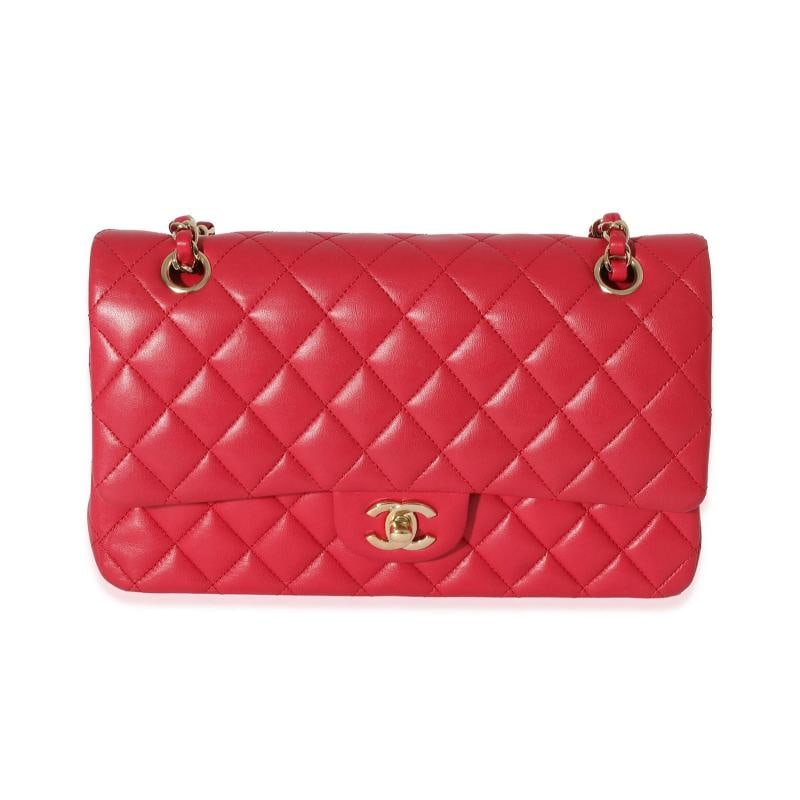 Chanel Dark Pink Quilted Lambskin Medium Classic Double Flap Bag: Condition: Pre-owned - Good,Dimensions: 10 x 6 x 2.5,Handbag Accessories: Box;Dustbag;Authenticity Card,Bag Width: 10 in,Bag Depth: 2.5 in,Bag Height: 6 in,Department: Unisex,Style: Shoulder Bag,Mater
