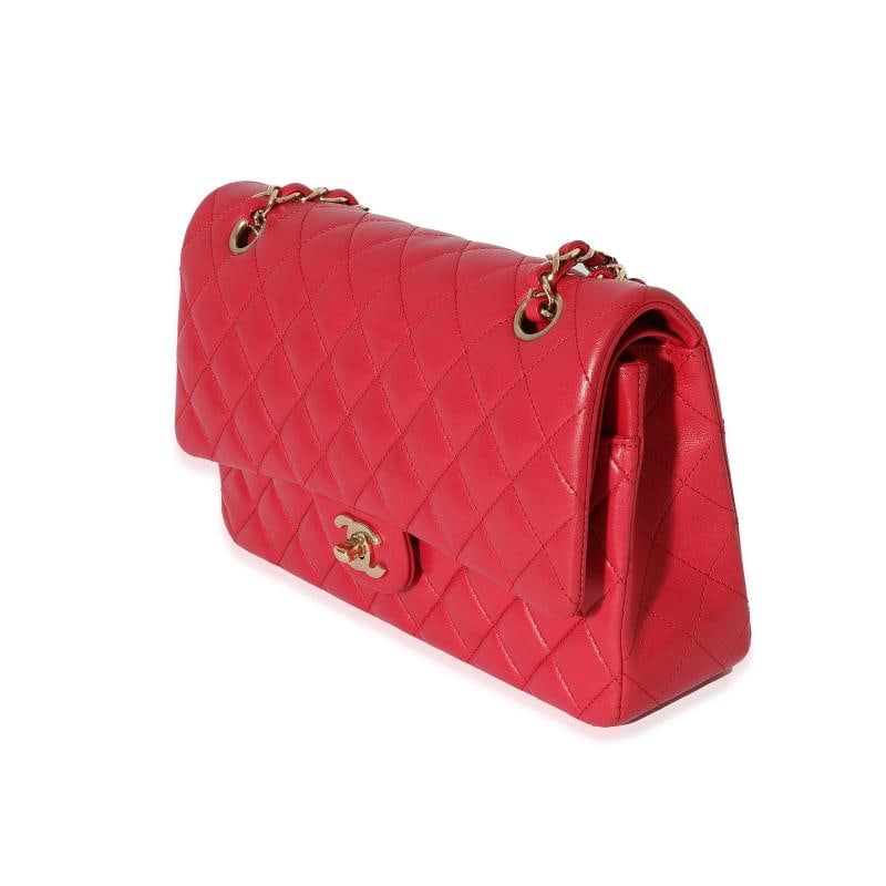 Chanel Dark Pink Quilted Lambskin Medium Classic Double Flap Bag - 3