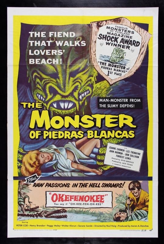 MONSTER OF PIEDRAS BLANCAS ORIGINAL HORROR MOVIE POSTER 1959: Object Type: Poster,Original/Reproduction: Original,Industry: Movies,Country of Origin: United States This is a genuine 27" x 41" U.S. one sheet ORIGINAL MOVIE POSTER issued by the studio when the