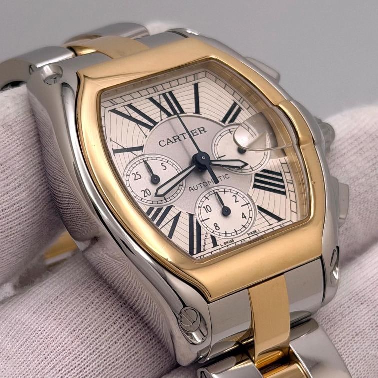 Cartier Roadster Chronograph XL 2618 W62027Z1 43mm Silver Dial 18K Gold Steel - 3