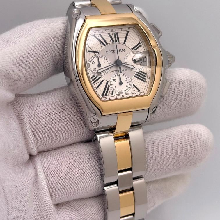 Cartier Roadster Chronograph XL 2618 W62027Z1 43mm Silver Dial 18K Gold Steel - 4