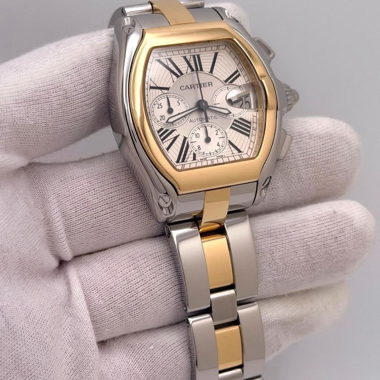 Cartier Roadster Chronograph XL 2618 W62027Z1 43mm Silver Dial 18K Gold Steel - 5