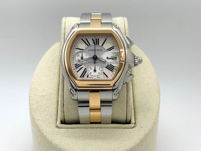 Cartier Roadster Chronograph XL 2618 W62027Z1 43mm Silver Dial 18K Gold Steel - 9
