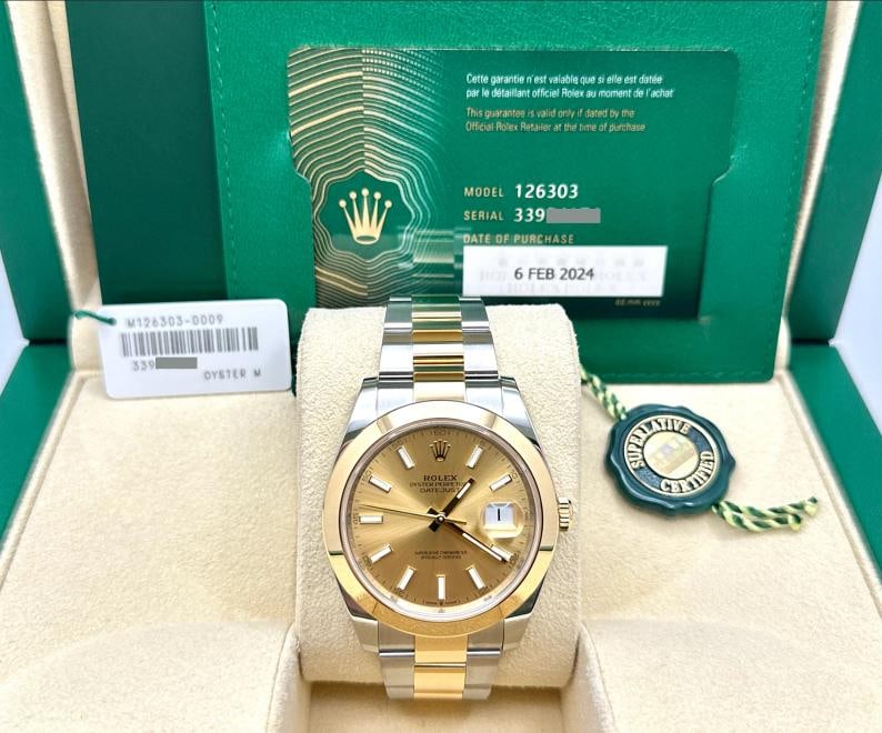 2024 Rolex Datejust 41 126303 Champagne Dial 18K Yellow Gold Steel Box Papers