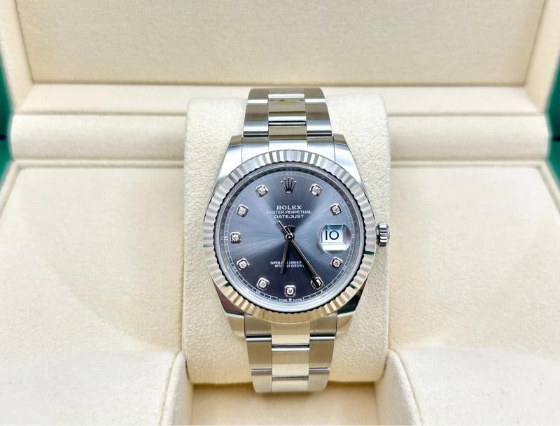 2024 Rolex Datejust 41 126334 Slate Rhodium Diamond 18k Gold Steel Box Paper - 2