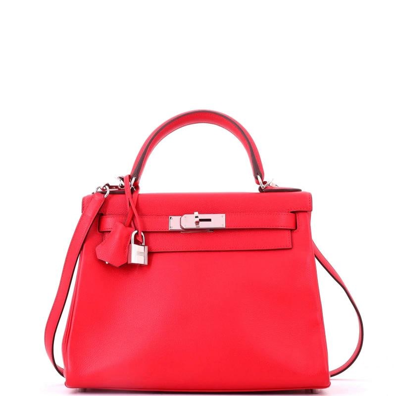 Hermes Kelly Handbag Verso Evercolor with Palladium Hardware 28: Condition: Pre-owned - Good,Brand: Hermes,Exterior Material: Leather,Style: Top Handle,Exterior Color: Red,Department: Women,Size: 28,Accessories: Keys, Dust Bag, Clochette, Lock, With Strap
