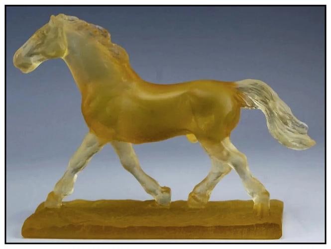 Jean Francois Leroy Daum Pate De Verre Glass Sculpture Signed Horse Trotter Art - 3