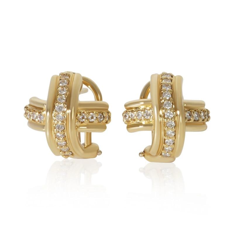 Tiffany & Co. Yellow Gold Diamond Vintage Signature X Earrings: Condition: Pre-owned - Good,Shape: Round Brilliant,Item Length: 14 mm,Side Stone Type: Diamond,Side Stone Weight (cts): 0.38,Metal Purity: 18k,With Original Box/Packaging: No,With Papers: No,Gross