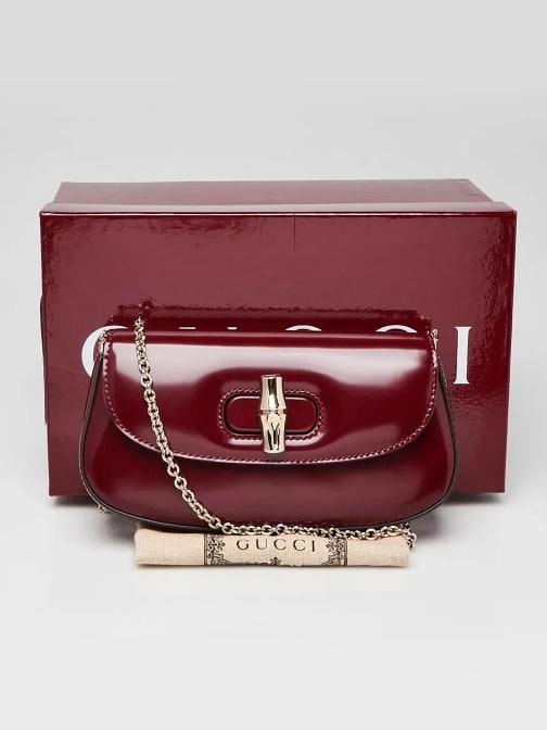 Gucci Dark Red Smooth Leather Mini Bamboo Night Shoulder Bag - 10