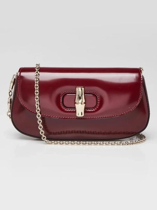 Gucci Dark Red Smooth Leather Mini Bamboo Night Shoulder Bag (1 of 10)