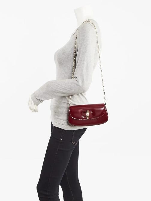 Gucci Dark Red Smooth Leather Mini Bamboo Night Shoulder Bag - 2