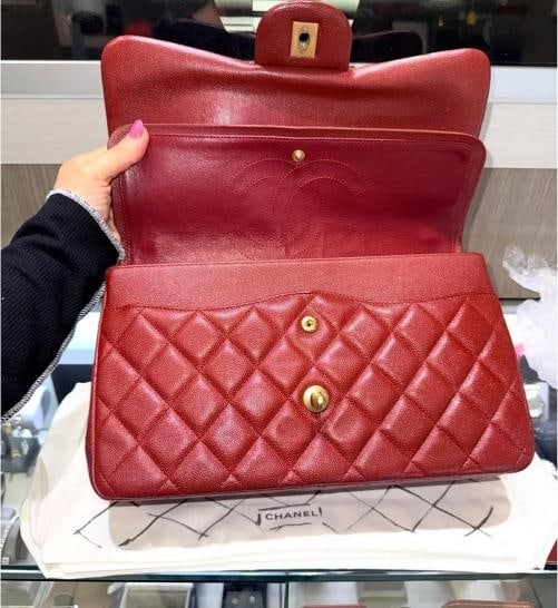 Chanel Classic Jumbo Double Flap in Iridescent Burgundy Quilted Caviar w/GHW 18C - 11