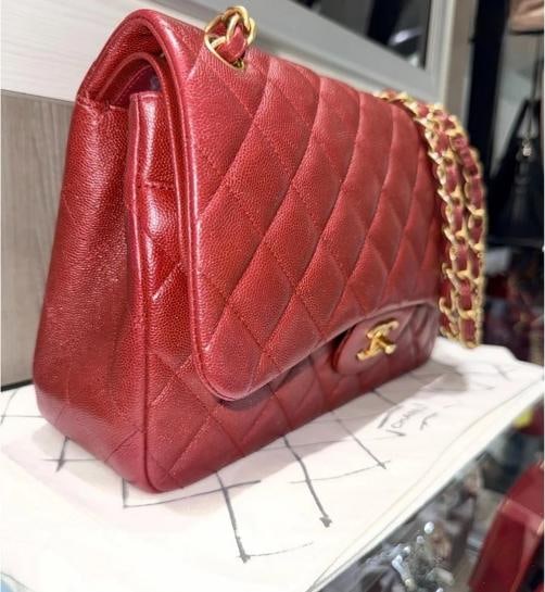 Chanel Classic Jumbo Double Flap in Iridescent Burgundy Quilted Caviar w/GHW 18C - 2