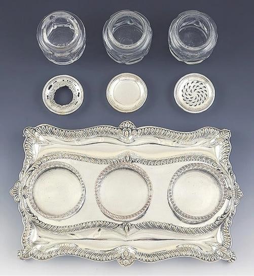 Late 1700s Fine Old Sheffield Silver Plate Desk Set Sander Inkwell Tray - 2