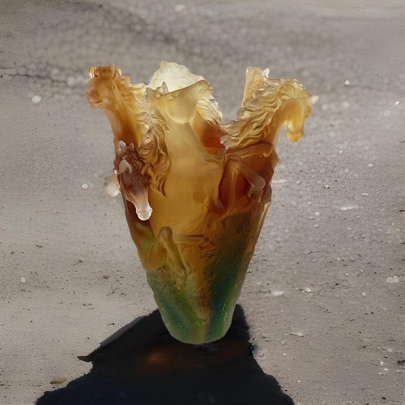 Xl Nancy Daum Style Horse Vase Amber Multi H9Ã¢â‚¬Â? Heavy Art Glass  - 10