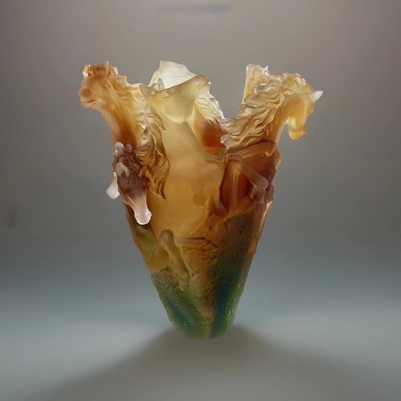 Xl Nancy Daum Style Horse Vase Amber Multi H9Ã¢â‚¬Â? Heavy Art Glass  - 2