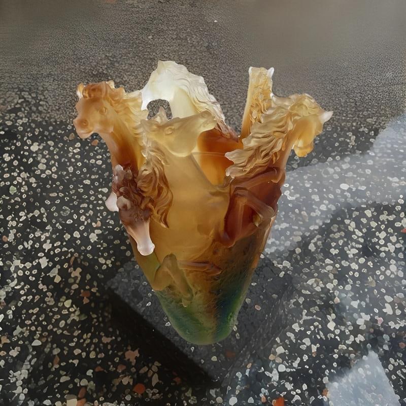 Xl Nancy Daum Style Horse Vase Amber Multi H9Ã¢â‚¬Â? Heavy Art Glass  - 4